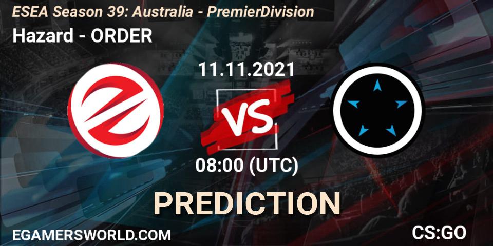 Prognose für das Spiel Hazard VS ORDER. 11.11.2021 at 08:00. Counter-Strike (CS2) - ESEA Season 39: Australia - Premier Division