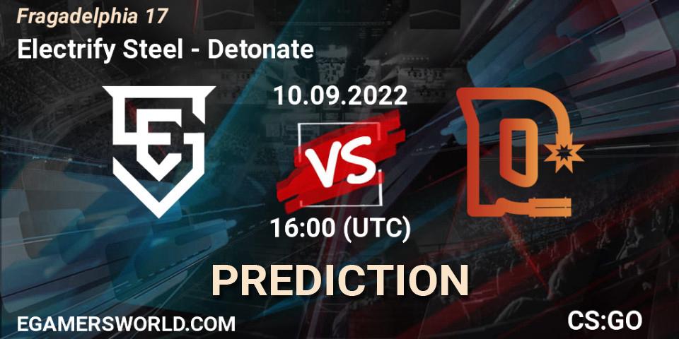 Prognose für das Spiel Electrify Steel VS Detonate. 10.09.2022 at 16:00. Counter-Strike (CS2) - Fragadelphia 17