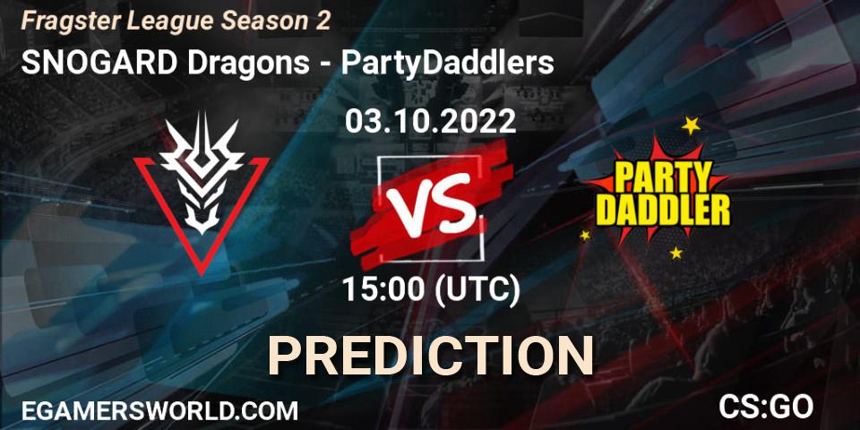 Prognose für das Spiel SNOGARD Dragons VS PartyDaddlers. 03.10.2022 at 15:00. Counter-Strike (CS2) - Fragster League Season 2
