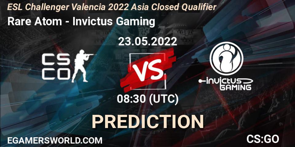 Prognose für das Spiel Rare Atom VS Invictus Gaming. 23.05.2022 at 08:30. Counter-Strike (CS2) - ESL Challenger Valencia 2022 Asia Closed Qualifier