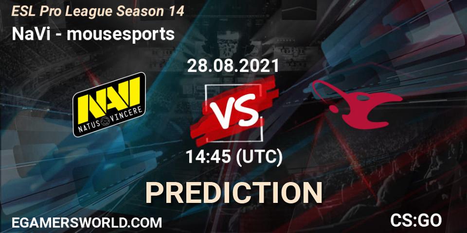 Prognose für das Spiel NaVi VS mousesports. 28.08.21. CS2 (CS:GO) - ESL Pro League Season 14