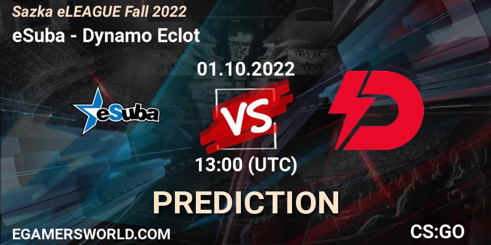 Prognose für das Spiel eSuba VS Dynamo Eclot. 01.10.2022 at 12:05. Counter-Strike (CS2) - Sazka eLEAGUE Fall 2022