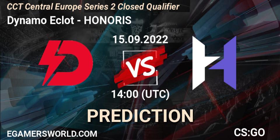 Prognose für das Spiel Dynamo Eclot VS HONORIS. 15.09.2022 at 14:50. Counter-Strike (CS2) - CCT Central Europe Series 2 Closed Qualifier