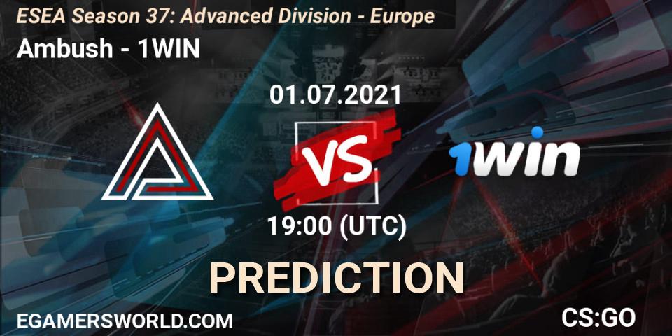 Prognose für das Spiel Ambush VS 1WIN. 01.07.2021 at 19:00. Counter-Strike (CS2) - ESEA Season 37: Advanced Division - Europe