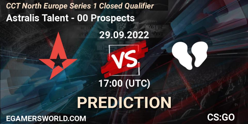 Prognose für das Spiel Astralis Talent VS 00 Prospects. 29.09.2022 at 17:00. Counter-Strike (CS2) - CCT North Europe Series 1 Closed Qualifier