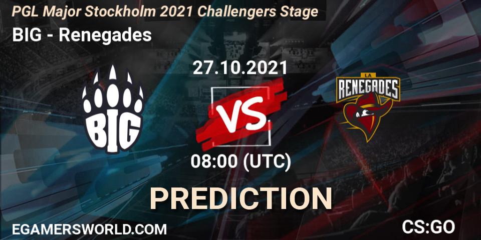 Prognose für das Spiel BIG VS Renegades. 27.10.2021 at 08:10. Counter-Strike (CS2) - PGL Major Stockholm 2021 Challengers Stage