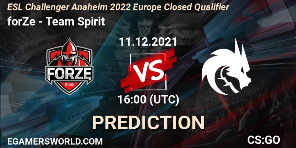 Prognose für das Spiel forZe VS Team Spirit. 11.12.21. CS2 (CS:GO) - ESL Challenger Anaheim 2022 Europe Closed Qualifier