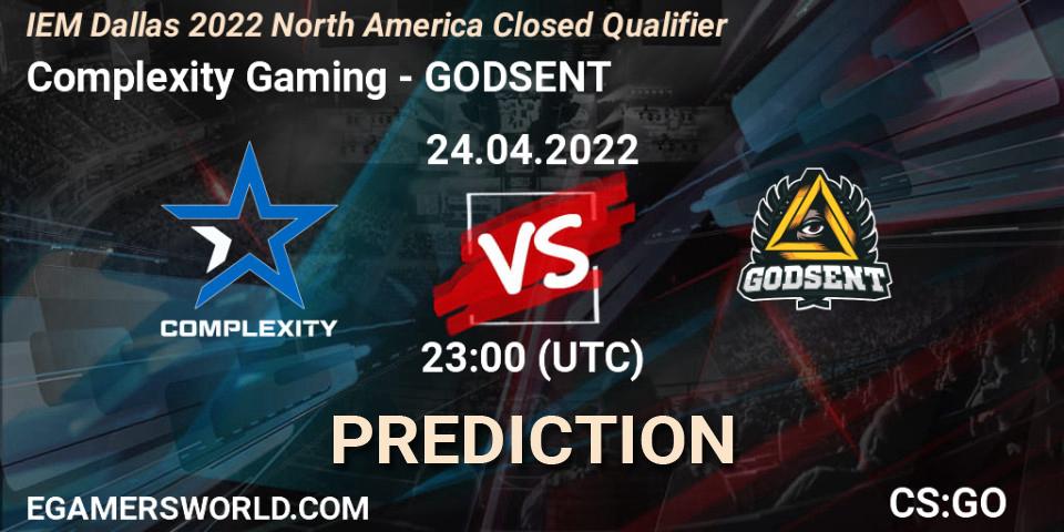 Prognose für das Spiel Complexity Gaming VS GODSENT. 24.04.2022 at 23:00. Counter-Strike (CS2) - IEM Dallas 2022 North America Closed Qualifier