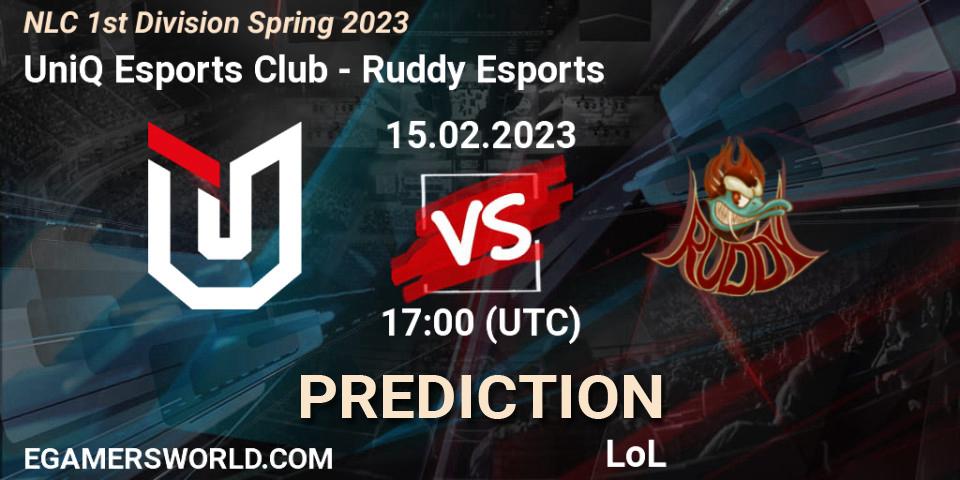 Prognose für das Spiel UniQ Esports Club VS Ruddy Esports. 15.02.2023 at 17:00. LoL - NLC 1st Division Spring 2023