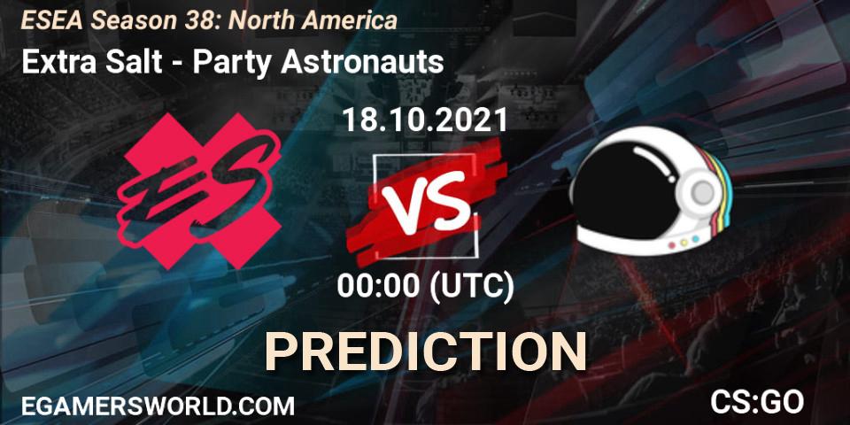 Prognose für das Spiel Extra Salt VS Party Astronauts. 18.10.2021 at 00:00. Counter-Strike (CS2) - ESEA Season 38: North America 