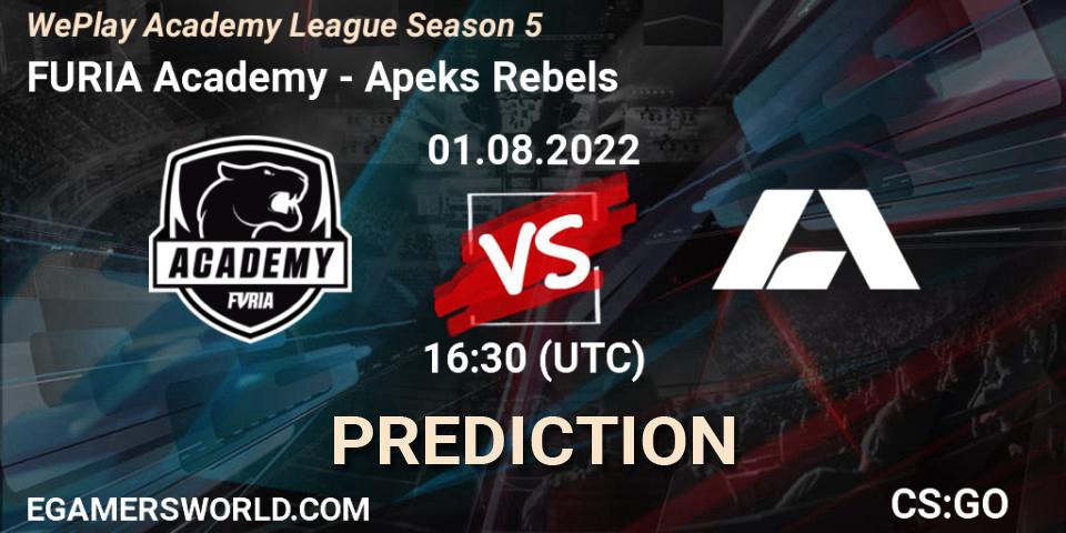 Prognose für das Spiel FURIA Academy VS Apeks Rebels. 01.08.2022 at 16:25. Counter-Strike (CS2) - WePlay Academy League Season 5