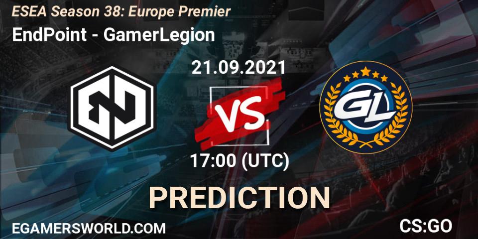 Prognose für das Spiel EndPoint VS GamerLegion. 21.09.2021 at 17:00. Counter-Strike (CS2) - ESEA Season 38: Europe Premier