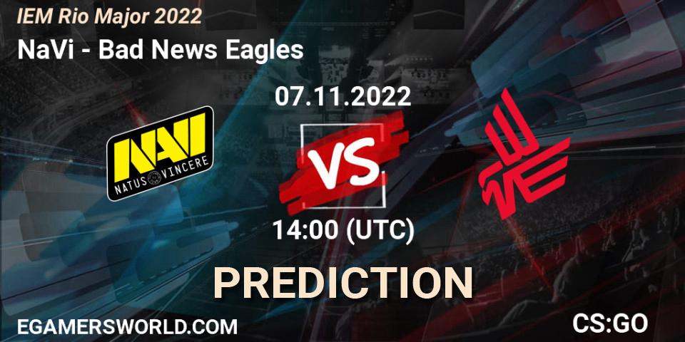 Prognose für das Spiel NaVi VS Bad News Eagles. 07.11.2022 at 14:00. Counter-Strike (CS2) - IEM Rio Major 2022