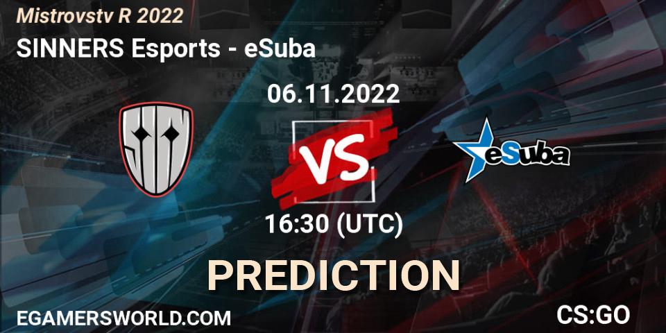 Prognose für das Spiel SINNERS Esports VS eSuba. 06.11.2022 at 17:00. Counter-Strike (CS2) - Mistrovství ČR 2022