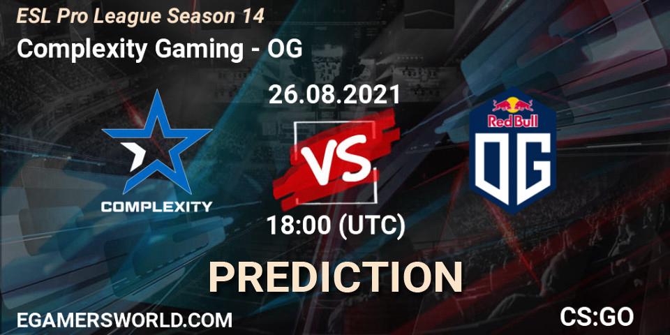 Prognose für das Spiel Complexity Gaming VS OG. 26.08.21. CS2 (CS:GO) - ESL Pro League Season 14