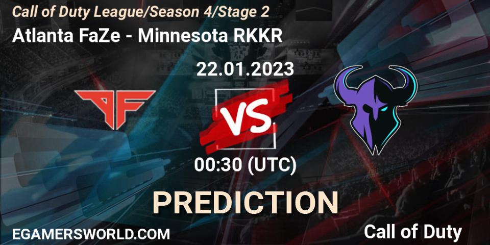 Prognose für das Spiel Atlanta FaZe VS Minnesota RØKKR. 22.01.2023 at 00:30. Call of Duty - Call of Duty League 2023: Stage 2 Major Qualifiers