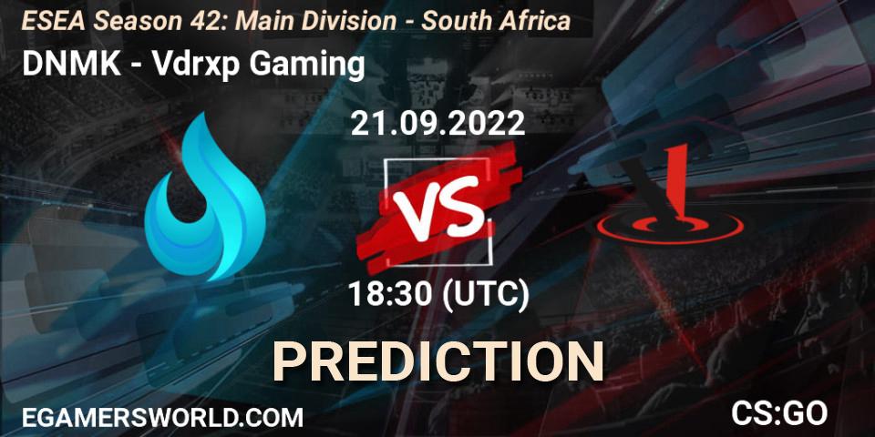 Prognose für das Spiel DNMK VS Vdrxp Gaming. 22.09.2022 at 18:00. Counter-Strike (CS2) - ESEA Season 42: Main Division - South Africa