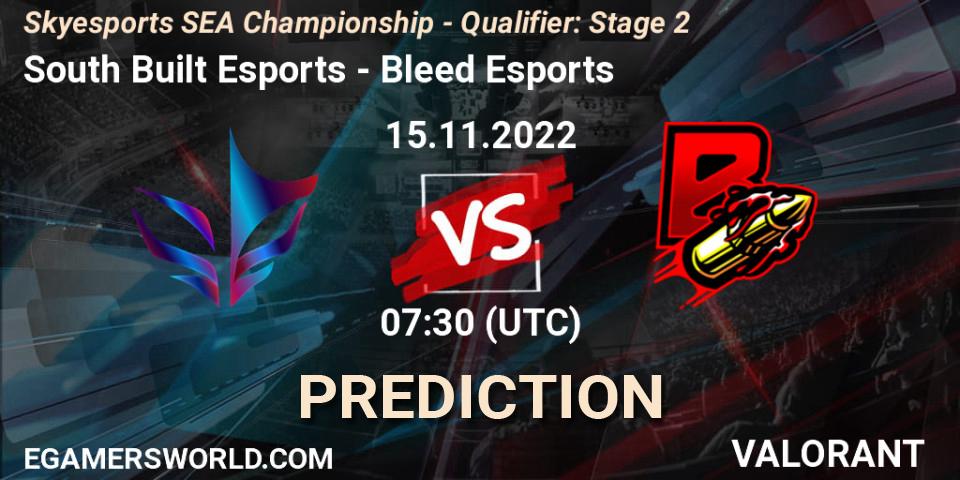 Prognose für das Spiel South Built Esports VS Bleed Esports. 15.11.2022 at 07:30. VALORANT - Skyesports SEA Championship - Qualifier: Stage 2
