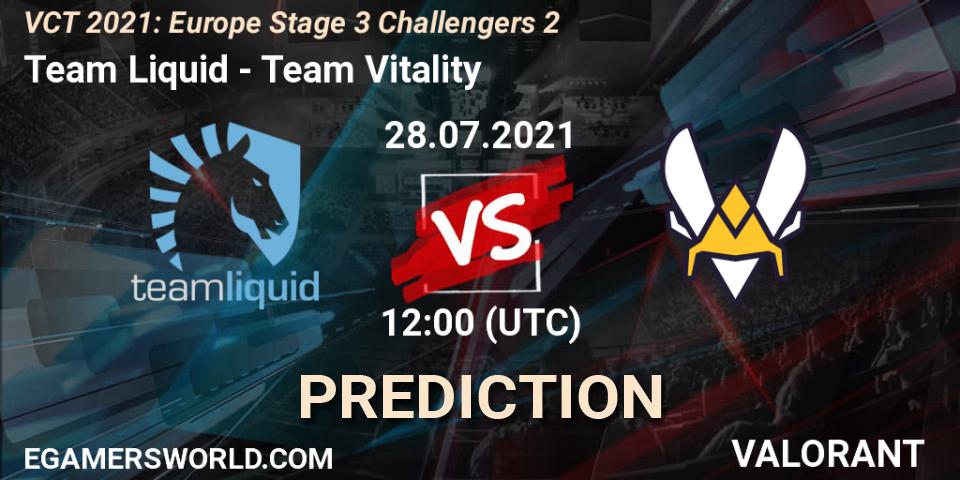 Prognose für das Spiel Team Liquid VS Team Vitality. 28.07.21. VALORANT - VCT 2021: Europe Stage 3 Challengers 2
