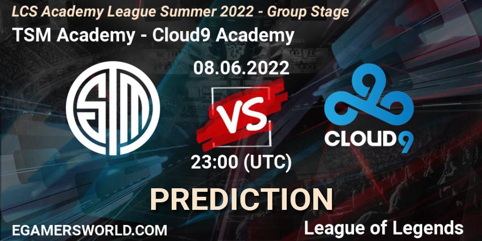 Prognose für das Spiel TSM Academy VS Cloud9 Academy. 08.06.2022 at 22:15. LoL - LCS Academy League Summer 2022 - Group Stage