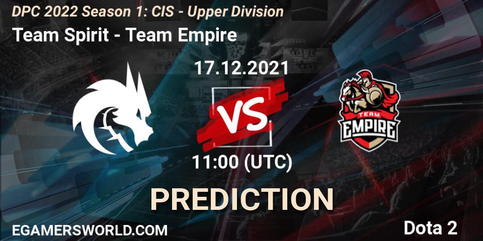 Prognose für das Spiel Team Spirit VS Team Empire. 17.12.21. Dota 2 - DPC 2022 Season 1: CIS - Upper Division