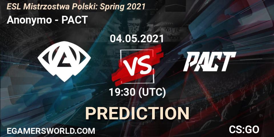 Prognose für das Spiel Anonymo VS PACT. 04.05.21. CS2 (CS:GO) - ESL Mistrzostwa Polski: Spring 2021