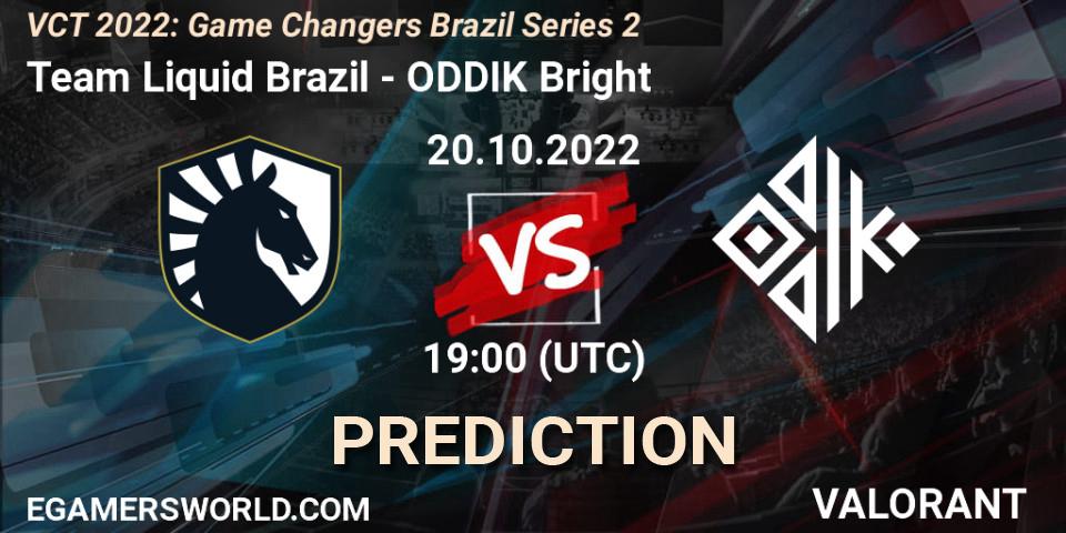 Prognose für das Spiel Team Liquid Brazil VS ODDIK Bright. 20.10.2022 at 18:40. VALORANT - VCT 2022: Game Changers Brazil Series 2