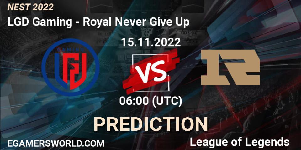 Prognose für das Spiel LGD Gaming VS Royal Never Give Up. 15.11.22. LoL - NEST 2022