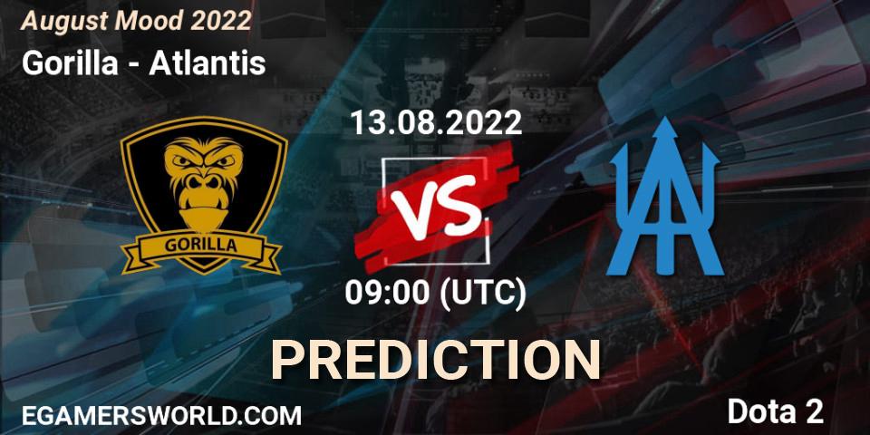 Prognose für das Spiel Gorilla VS Atlantis. 13.08.2022 at 09:56. Dota 2 - August Mood 2022