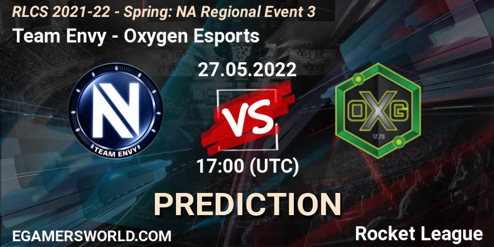 Prognose für das Spiel Team Envy VS Oxygen Esports. 27.05.22. Rocket League - RLCS 2021-22 - Spring: NA Regional Event 3
