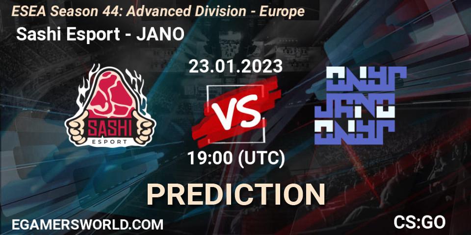 Prognose für das Spiel Sashi Esport VS JANO. 31.01.2023 at 16:00. Counter-Strike (CS2) - ESEA Season 44: Advanced Division - Europe