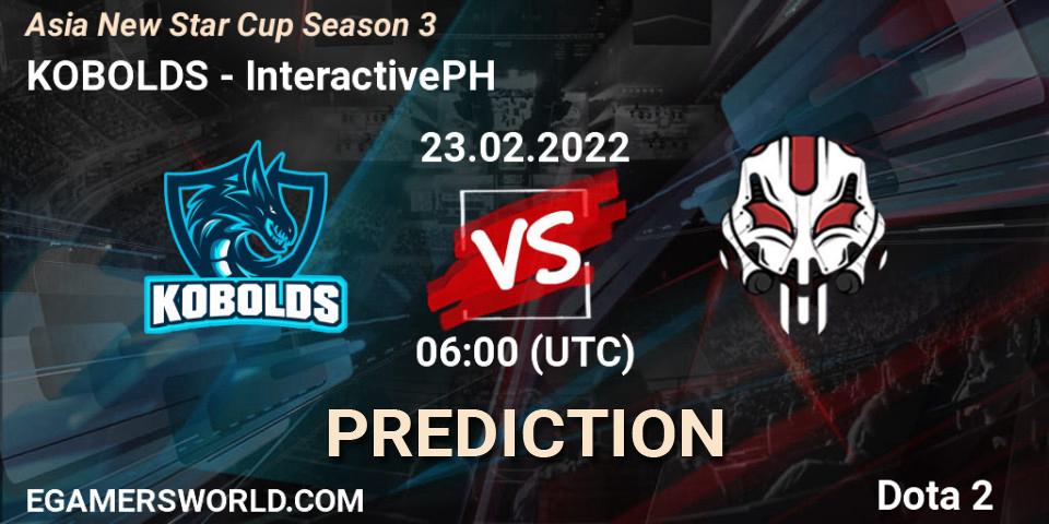 Prognose für das Spiel KOBOLDS VS InteractivePH. 23.02.2022 at 10:29. Dota 2 - Asia New Star Cup Season 3