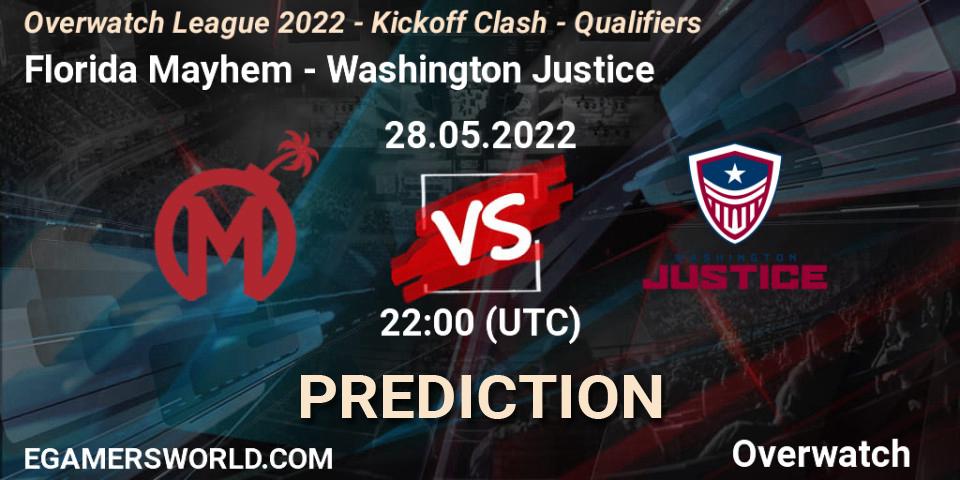 Prognose für das Spiel Florida Mayhem VS Washington Justice. 28.05.22. Overwatch - Overwatch League 2022 - Kickoff Clash - Qualifiers