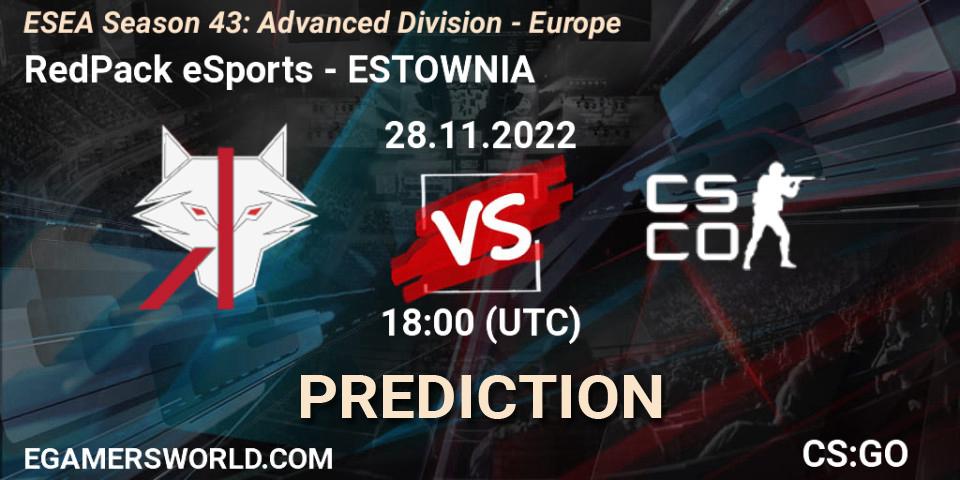 Prognose für das Spiel RedPack eSports VS ESTOWNIA. 28.11.22. CS2 (CS:GO) - ESEA Season 43: Advanced Division - Europe