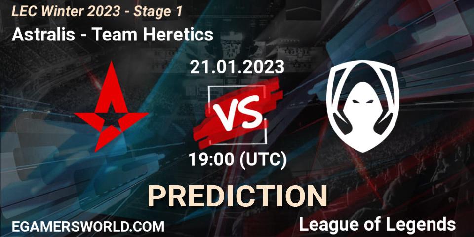 Prognose für das Spiel Astralis VS Team Heretics. 21.01.2023 at 19:00. LoL - LEC Winter 2023 - Stage 1