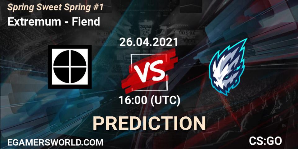 Prognose für das Spiel Extremum VS Fiend. 26.04.2021 at 16:20. Counter-Strike (CS2) - Spring Sweet Spring #1