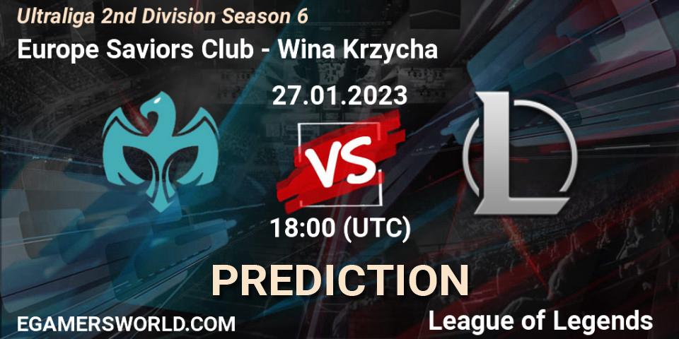 Prognose für das Spiel Europe Saviors Club VS Wina Krzycha. 27.01.2023 at 18:00. LoL - Ultraliga 2nd Division Season 6
