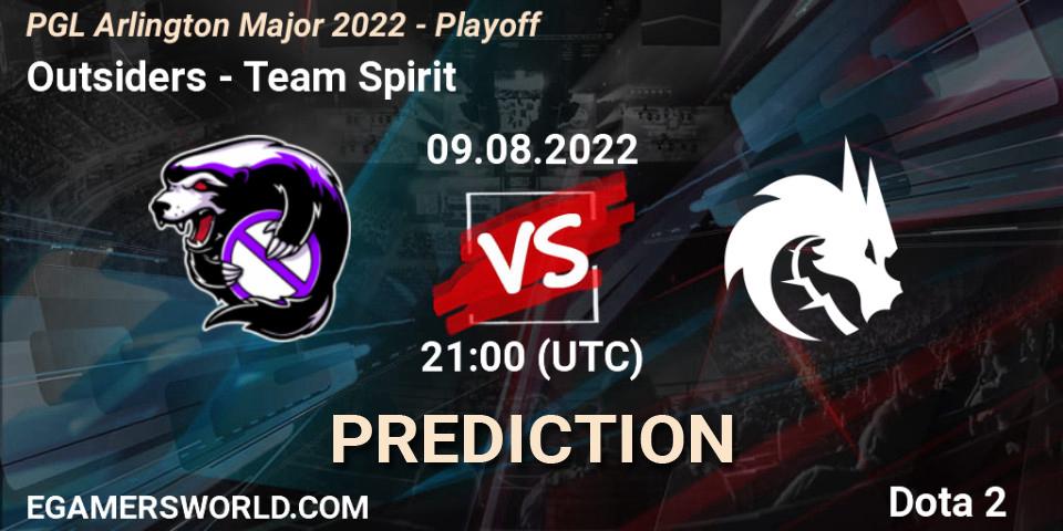 Prognose für das Spiel Outsiders VS Team Spirit. 09.08.2022 at 21:07. Dota 2 - PGL Arlington Major 2022 - Playoff