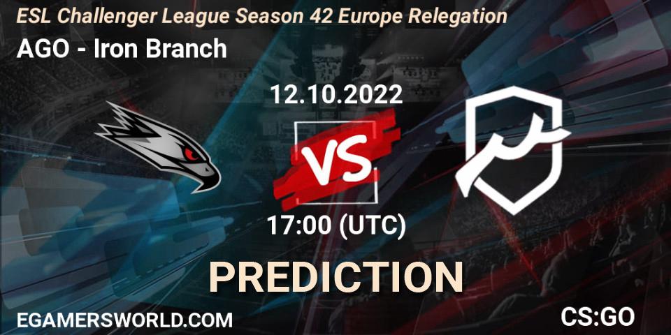 Prognose für das Spiel AGO VS Iron Branch. 12.10.2022 at 17:00. Counter-Strike (CS2) - ESL Challenger League Season 42 Europe Relegation
