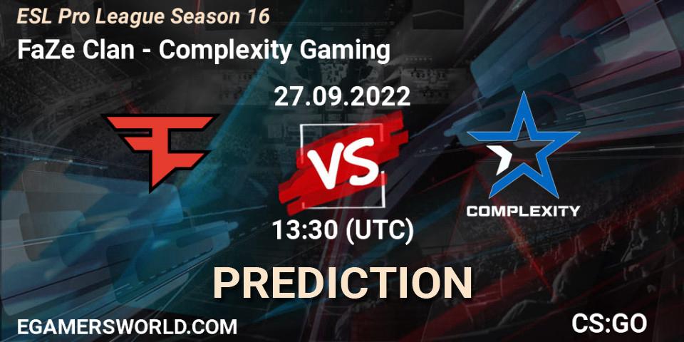 Prognose für das Spiel FaZe Clan VS Complexity Gaming. 27.09.22. CS2 (CS:GO) - ESL Pro League Season 16
