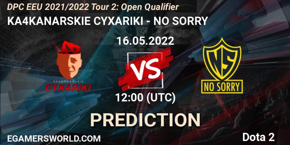 Prognose für das Spiel KA4KANARSKIE CYXARIKI VS NO SORRY. 16.05.2022 at 12:00. Dota 2 - DPC EEU 2021/2022 Tour 2: Open Qualifier