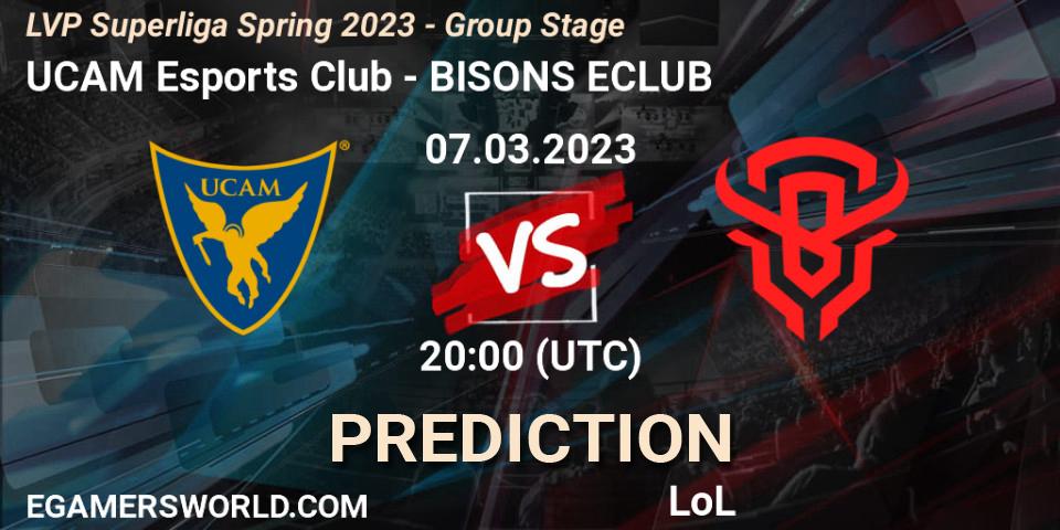 Prognose für das Spiel UCAM Esports Club VS BISONS ECLUB. 07.03.2023 at 18:00. LoL - LVP Superliga Spring 2023 - Group Stage