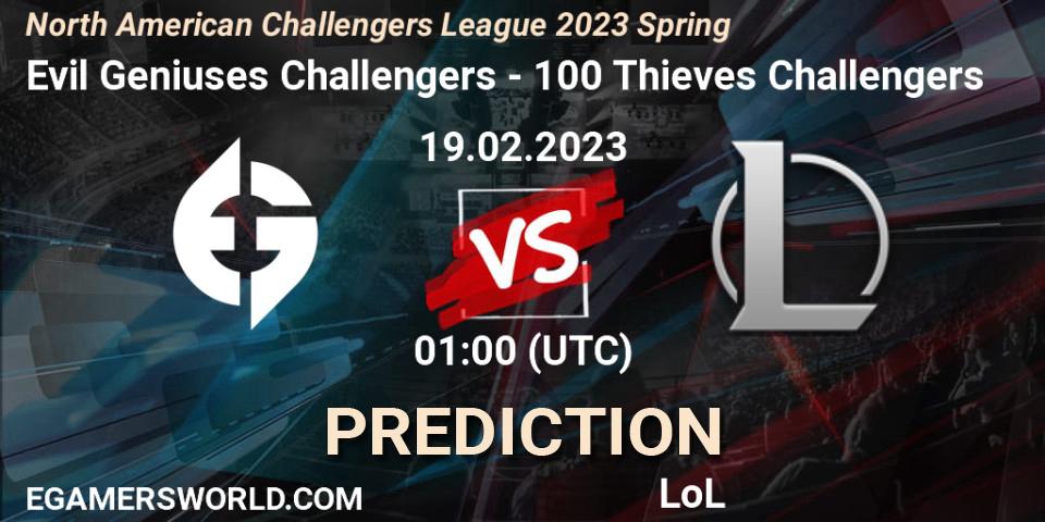 Prognose für das Spiel Evil Geniuses Challengers VS 100 Thieves Challengers. 19.02.23. LoL - NACL 2023 Spring - Group Stage