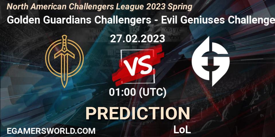 Prognose für das Spiel Golden Guardians Challengers VS Evil Geniuses Challengers. 27.02.23. LoL - NACL 2023 Spring - Group Stage