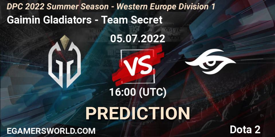 Prognose für das Spiel Gaimin Gladiators VS Team Secret. 05.07.2022 at 15:56. Dota 2 - DPC WEU 2021/2022 Tour 3: Division I