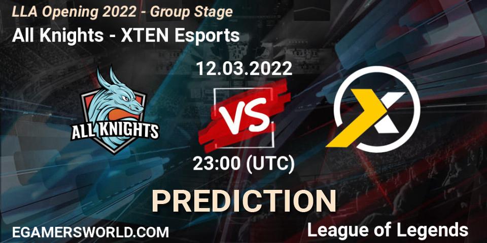 Prognose für das Spiel All Knights VS XTEN Esports. 13.02.2022 at 21:30. LoL - LLA Opening 2022 - Group Stage