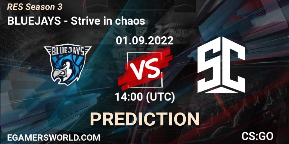 Prognose für das Spiel BLUEJAYS VS Strive in chaos. 01.09.2022 at 14:00. Counter-Strike (CS2) - RES Season 3