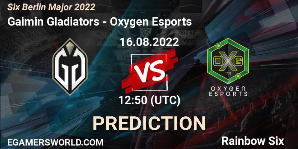 Prognose für das Spiel Gaimin Gladiators VS Oxygen Esports. 16.08.2022 at 12:50. Rainbow Six - Six Berlin Major 2022