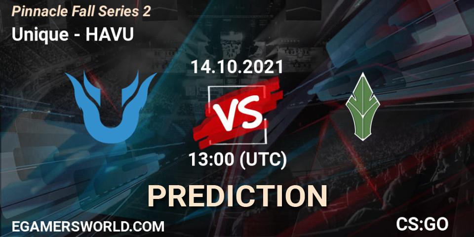 Prognose für das Spiel Unique VS HAVU. 14.10.2021 at 13:20. Counter-Strike (CS2) - Pinnacle Fall Series #2