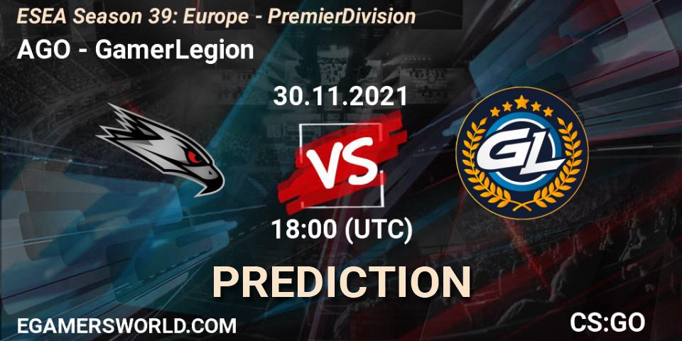 Prognose für das Spiel AGO VS GamerLegion. 06.12.21. CS2 (CS:GO) - ESEA Season 39: Europe - Premier Division